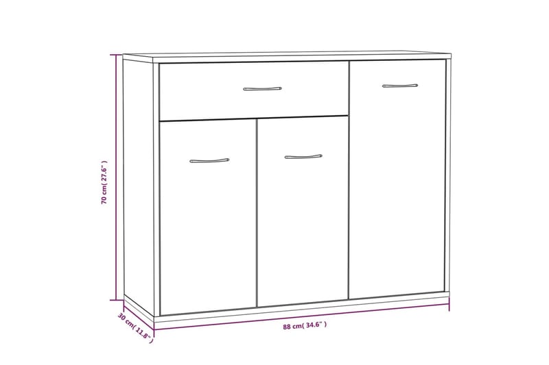 beBasic skænk 88x30x70 cm konstrueret træ brun egetræsfarve - Brun - Opbevaring - Opbevaringsmøbler - Skænke & sideboards