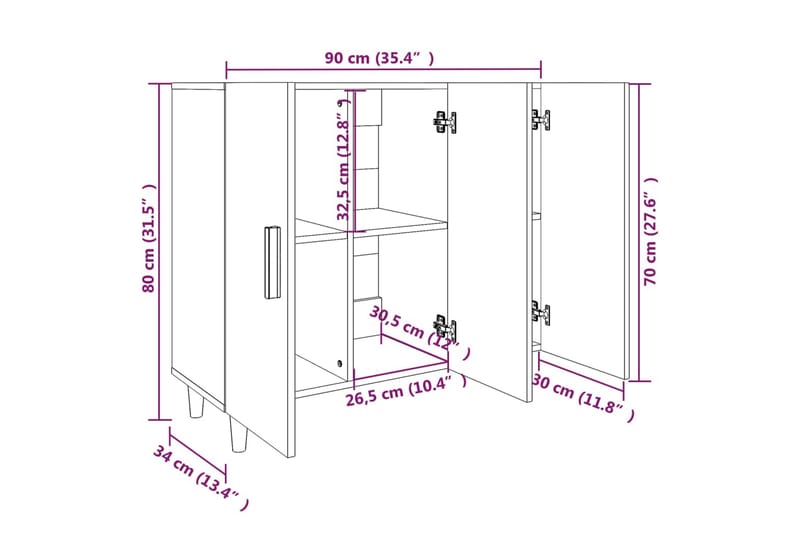 beBasic skænk 90x34x80 cm konstrueret træ grå sonoma-eg - GrÃ¥ - Opbevaring - Opbevaringsmøbler - Skænke & sideboards