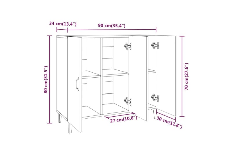 beBasic skænk 90x34x80 cm konstrueret træ hvid - Hvid - Opbevaring - Opbevaringsmøbler - Skænke & sideboards