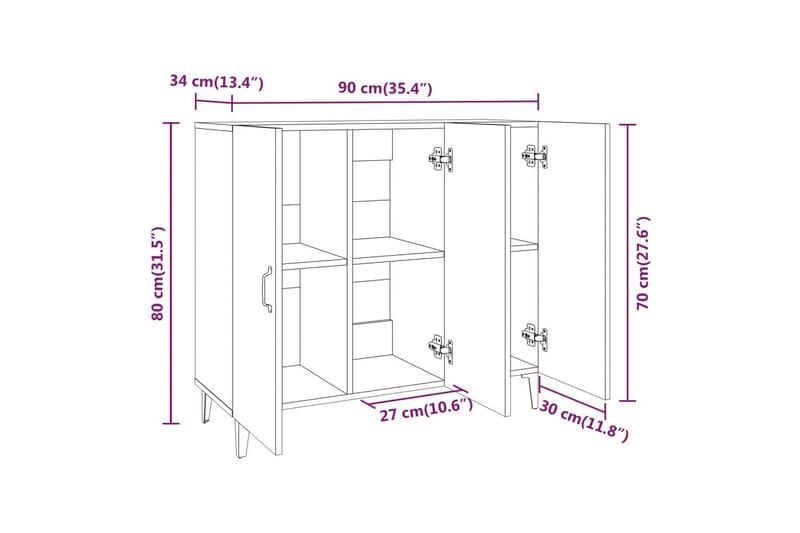 beBasic skænk 90x34x80 cm konstrueret træ sort - Sort - Opbevaring - Opbevaringsmøbler - Skænke & sideboards