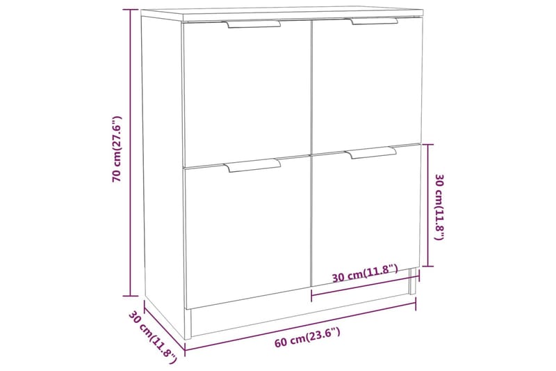 beBasic skænke 2 stk. 60x30x70 cm konstrueret træ betongrå - GrÃ¥ - Opbevaring - Opbevaringsmøbler - Skænke & sideboards