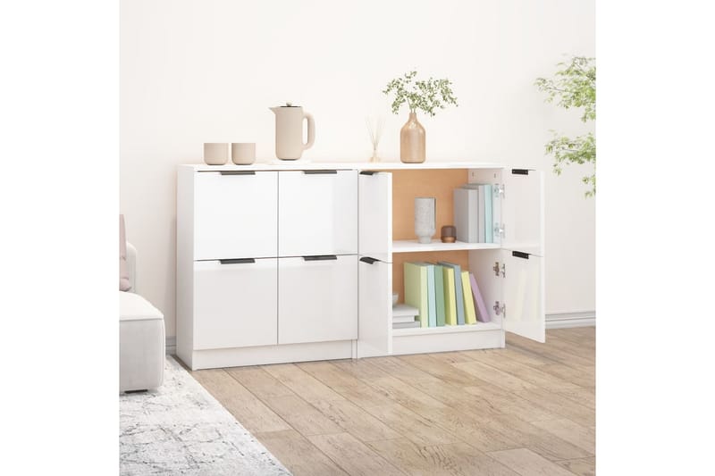 beBasic skænke 2 stk. 60x30x70 cm konstrueret træ hvid højglans - Hvid - Opbevaring - Opbevaringsmøbler - Skænke & sideboards