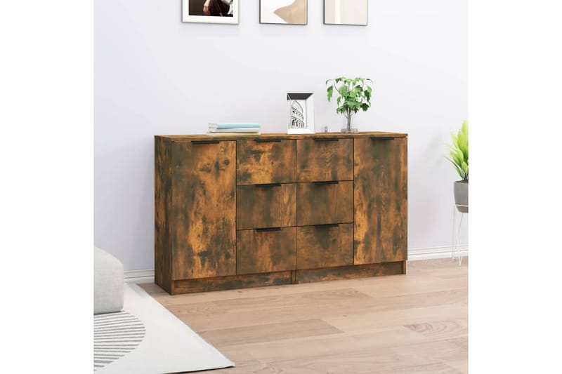 beBasic skænke 2 stk. 60x30x70 cm konstrueret træ røget egetræsfarve - Brun - Opbevaring - Opbevaringsmøbler - Skænke & sideboards