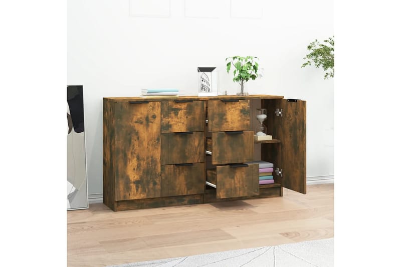 beBasic skænke 2 stk. 60x30x70 cm konstrueret træ røget egetræsfarve - Brun - Opbevaring - Opbevaringsmøbler - Skænke & sideboards