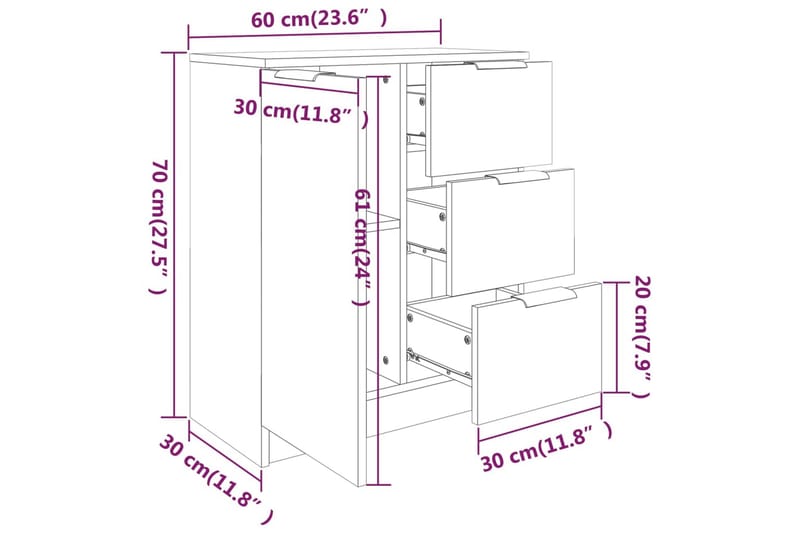 beBasic skænke 2 stk. 60x30x70 cm konstrueret træ røget egetræsfarve - Brun - Opbevaring - Opbevaringsmøbler - Skænke & sideboards