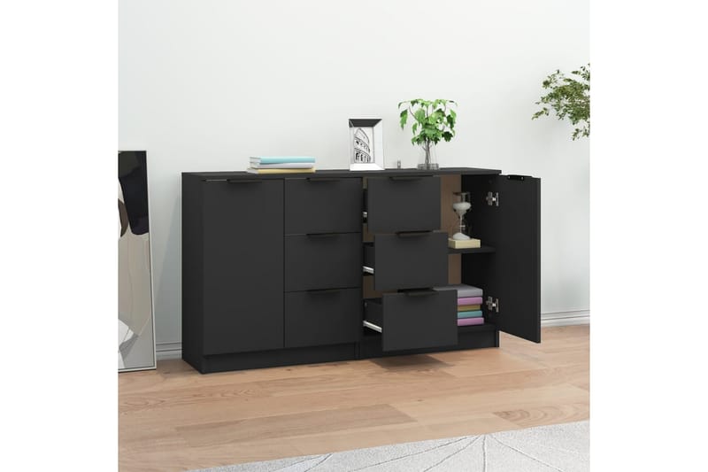 beBasic skænke 2 stk. 60x30x70 cm konstrueret træ sort - Sort - Opbevaring - Opbevaringsmøbler - Skænke & sideboards