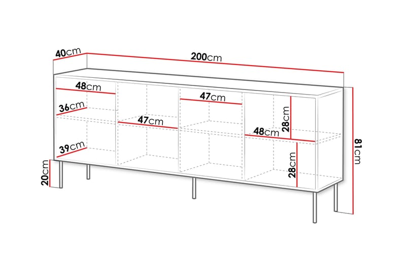 Belonger Kommode 200 cm - Sort - Opbevaring - Opbevaringsmøbler - Kommode