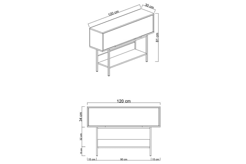 Germaine Kommode 120 cm - Antracit/Hvid/Sølv - Opbevaring - Opbevaringsmøbler - Kommode