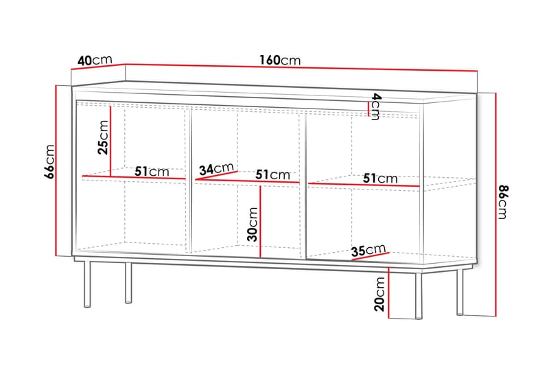 Hollander Kommode 160 cm - Hvid/Guld - Opbevaring - Opbevaringsmøbler - Kommode