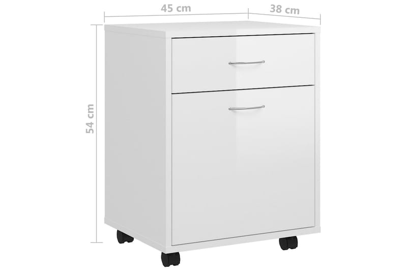 skab med hjul 45x38x54 cm spånplade hvid højglans - Hvid - Opbevaring - Opbevaringsmøbler - Kommode - Arkivskabe