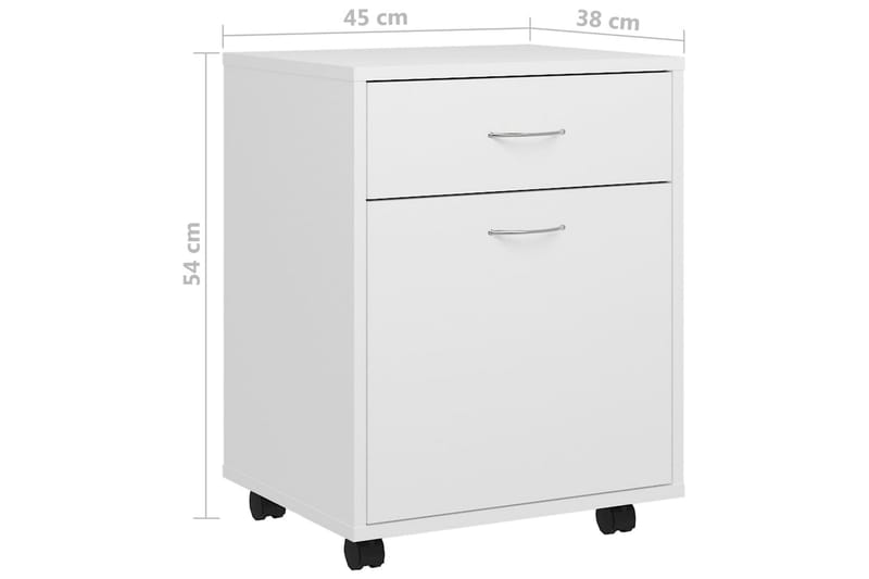 skab med hjul 45x38x54 cm spånplade hvid - Hvid - Opbevaring - Opbevaringsmøbler - Kommode - Arkivskabe