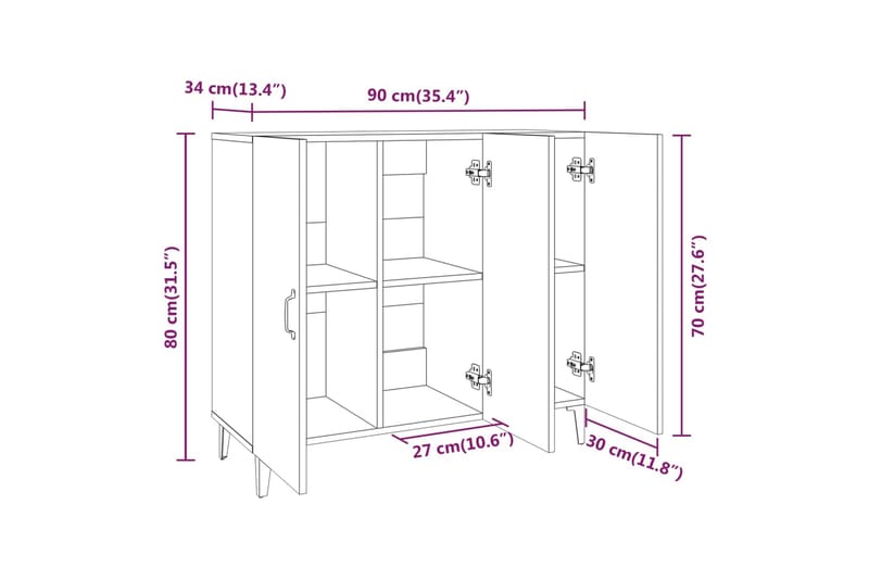 beBasic skænk 90x34x80 cm konstrueret træ røget egetræsfarve - Brun - Opbevaring - Opbevaringsmøbler - Kommode - Entrékommode