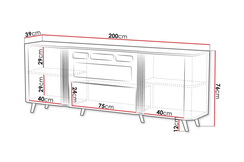 Clement Kommode 200 cm - Sort - Opbevaring - Opbevaringsmøbler - Kommode