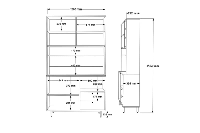 Donae Kommode 120 cm - Eg/Antracit - Opbevaring - Opbevaringsmøbler - Kommode