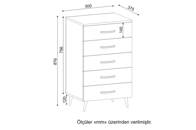 Furny Home Bureau 5 kasser - Hvid - Opbevaring - Opbevaringsmøbler - Kommode - Entrékommode