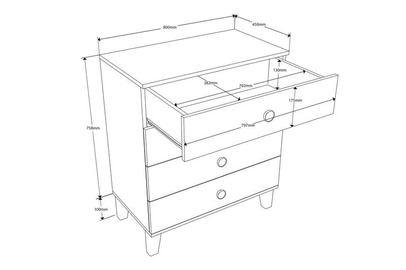 Huddy Kommode 80 cm - Eg/Hvid - Opbevaring - Opbevaringsmøbler - Kommode - Entrékommode