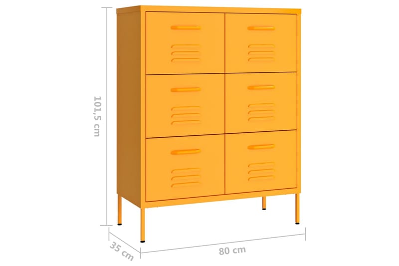 kommode 80x35x101,5 cm stål sennepsgul - Gul - Opbevaring - Opbevaringsmøbler - Kommode - Entrékommode