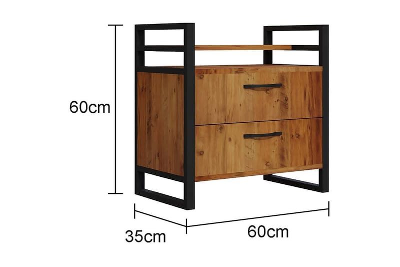 Kuro Pier Kommode 60x35 cm 2 Skuffer - Mørkebrun / sort - Opbevaring - Opbevaringsmøbler - Kommode - Entrékommode