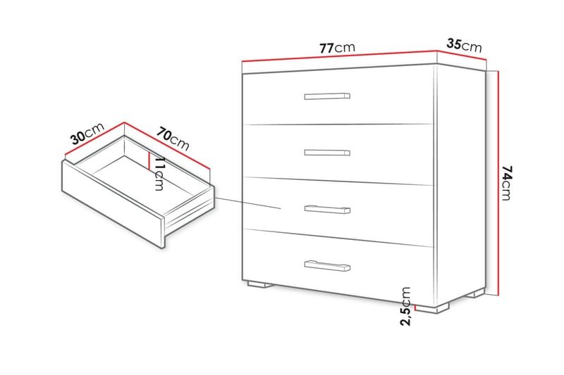 Lindesberg Kommode 77 cm - Hvid - Opbevaring - Opbevaringsmøbler - Kommode - Entrékommode