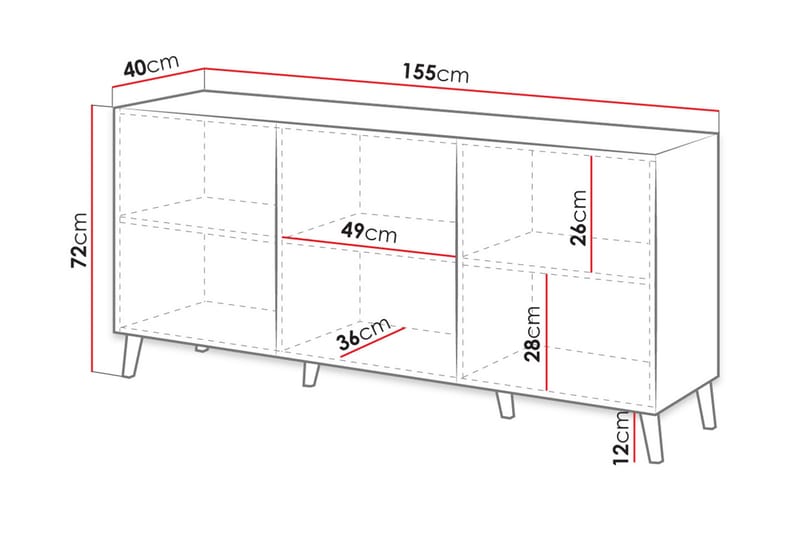 Novaj Kommode 40x155 cm - Hvid/Sort - Opbevaring - Opbevaringsmøbler - Kommode - Entrékommode