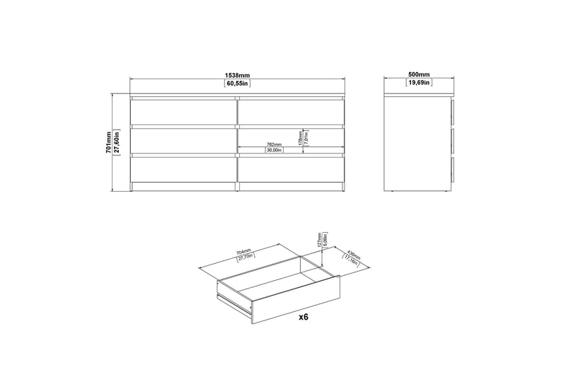 Salomns Kommode 50x154 cm - Hvid|Grå - Opbevaring - Opbevaringsmøbler - Kommode - Entrékommode