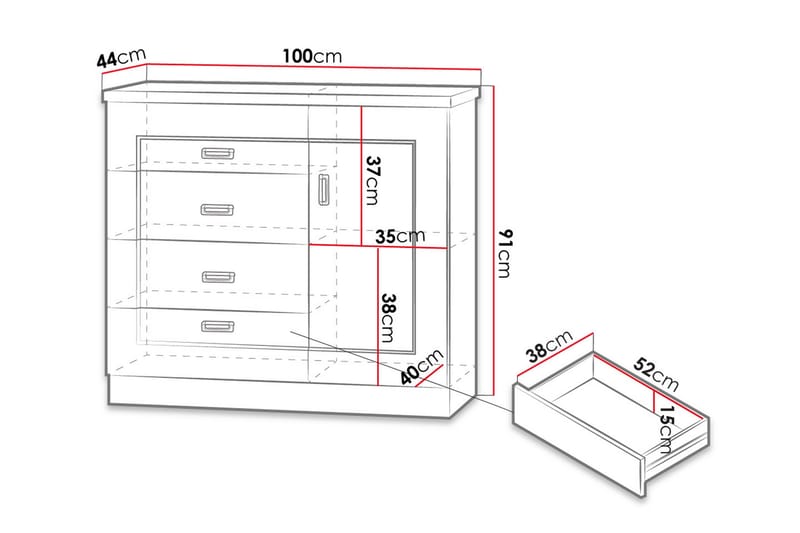 Tadeusz kommode 100x44x90 cm - Opbevaring - Opbevaringsmøbler - Kommode - Entrékommode