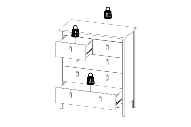 Vallvidera Kommode 5 Skuffer 38x82 cm - Sort/Natur - Opbevaring - Opbevaringsmøbler - Kommode