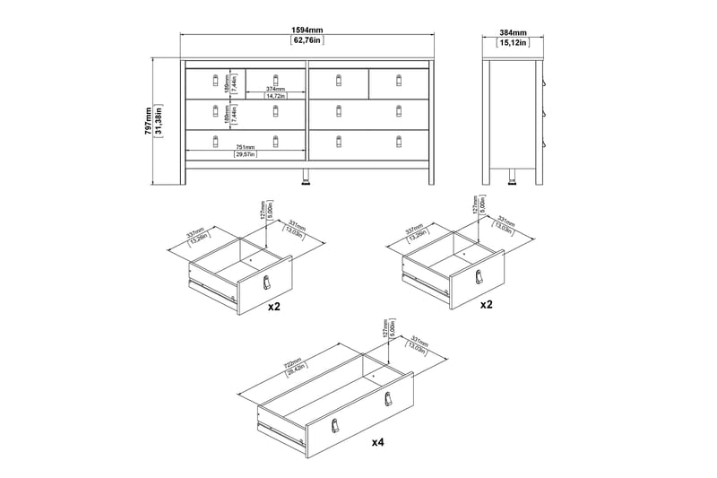 Vallvidera Sengebord 159 cm - Sort - Opbevaring - Opbevaringsmøbler - Kommode