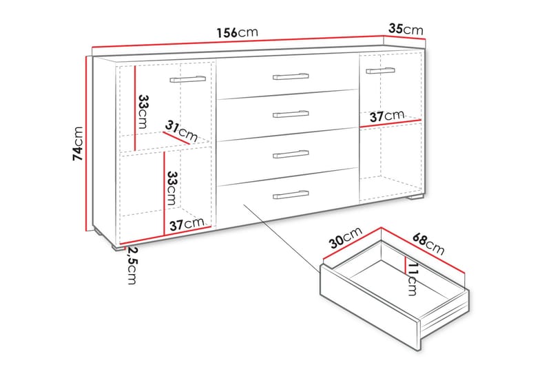 Lindesberg Kommode 156 cm - Hvid - Opbevaring - Opbevaringsmøbler - Kommode