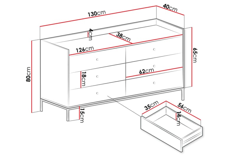 Mariestad Kommode 130 cm - Grå - Opbevaring - Opbevaringsmøbler - Kommode