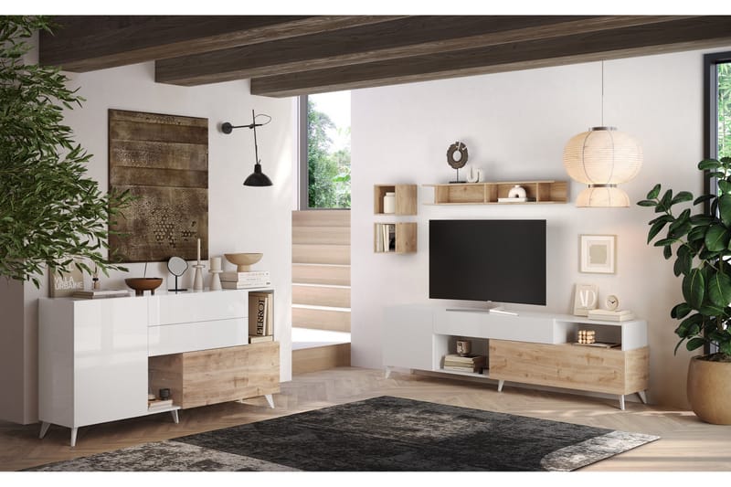 Monaco Skænk 181x42 cm - Hvid/Brun - Opbevaring - Opbevaringsmøbler - Skænke & sideboards