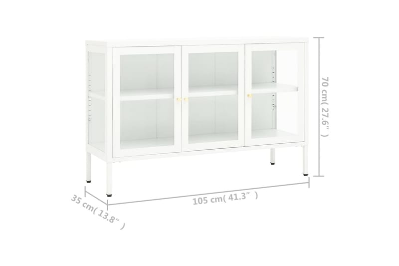 skænk 105x35x70 cm stål og glas hvid - Hvid - Opbevaring - Opbevaringsmøbler - Skænke & sideboards