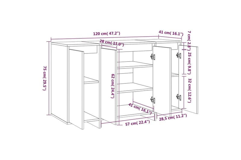 skænk 120x41x75 cm spånplade sort - Sort - Opbevaring - Opbevaringsmøbler - Skænke & sideboards