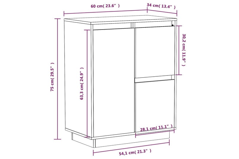 skænk 60x34x75 cm massivt fyrretræ hvid - Hvid - Opbevaring - Opbevaringsmøbler - Skænke & sideboards