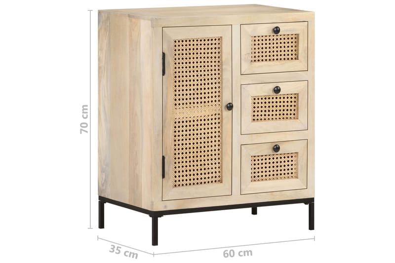 Skænk 60x35x70 cm massivt Mangotræ og Naturligt Rørflet - Brun - Skænke & sideboards