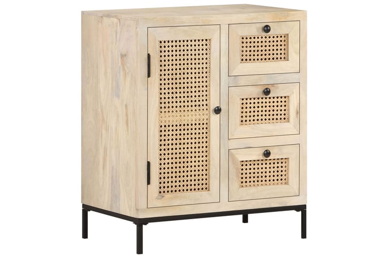 Skænk 60x35x70 cm massivt Mangotræ og Naturligt Rørflet - Brun - Skænke & sideboards