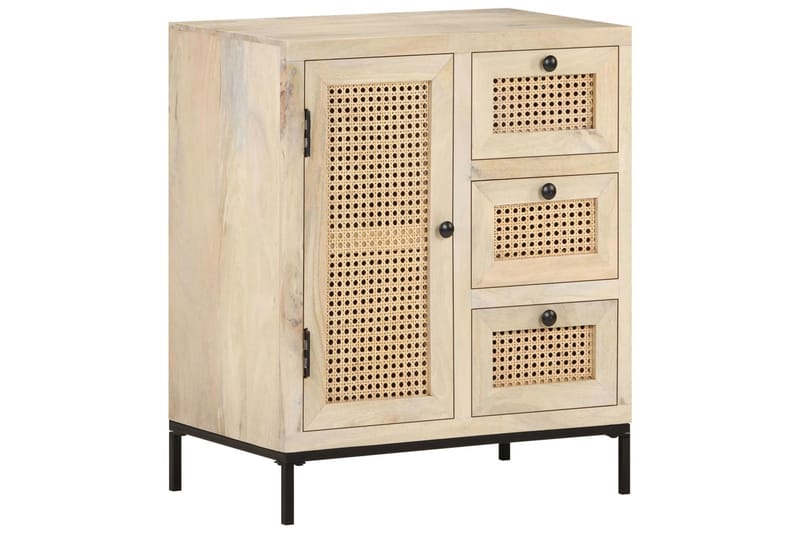 Skænk 60x35x70 cm massivt Mangotræ og Naturligt Rørflet - Brun - Skænke & sideboards