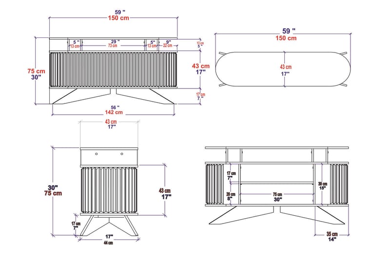 Andifli Sideboard 43x75x150 cm - Eg - Opbevaring - Opbevaringsmøbler - Skænke & sideboards