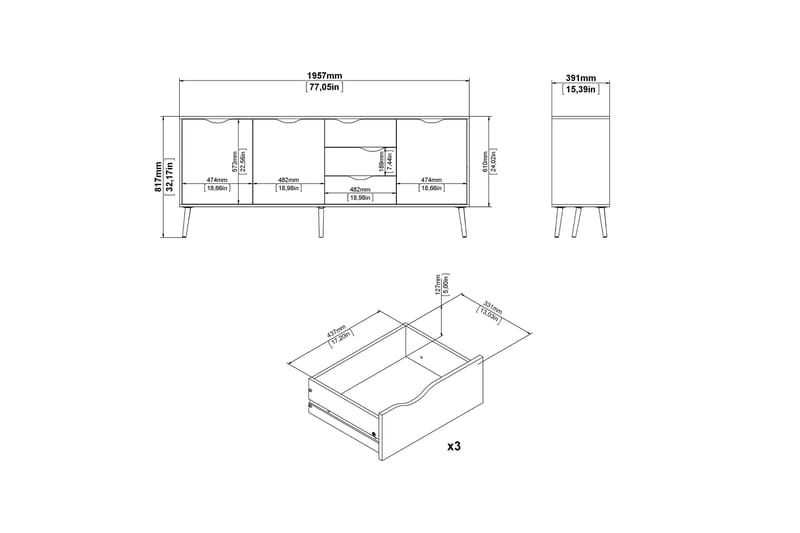 Hostafranc skænk 40x196 cm - Hvid / Natur - Opbevaring - Opbevaringsmøbler - Skænke & sideboards