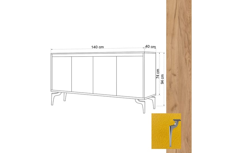 Sidobord Guld|Ek|Gul - Opbevaring - Opbevaringsmøbler - Skænke & sideboards