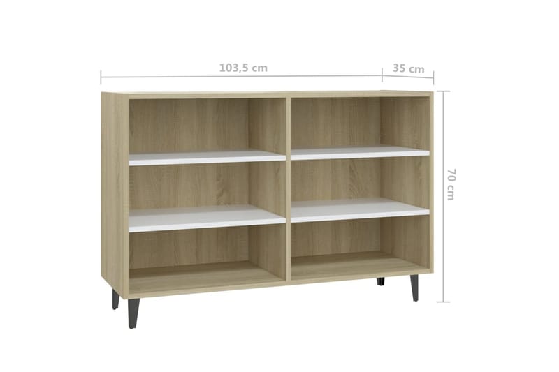 skænk 103,5x35x70 cm spånplade hvid og sonoma-eg - Beige - Opbevaring - Opbevaringsmøbler - Skænke & sideboards