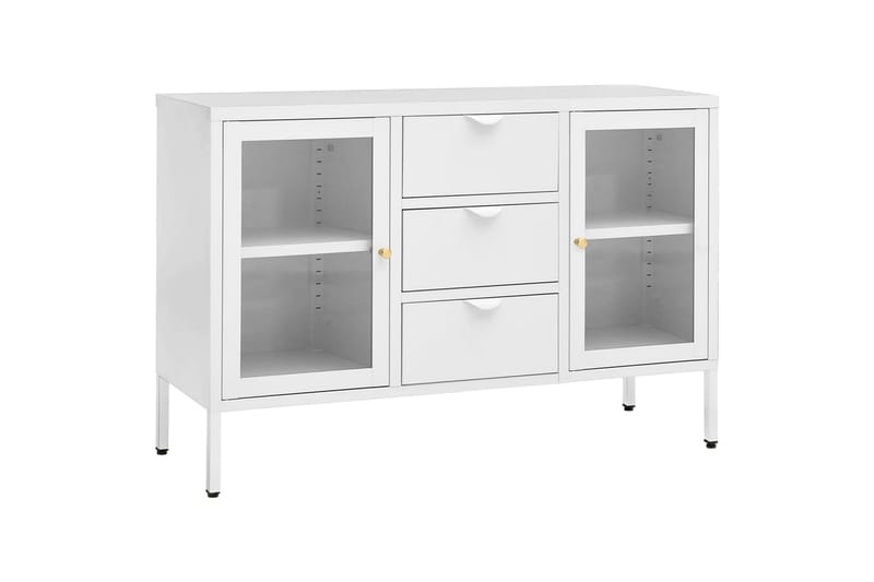 skænk 105x35x70 cm stål og glas hvid - Hvid - Opbevaring - Opbevaringsmøbler - Skænke & sideboards