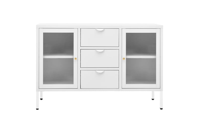 skænk 105x35x70 cm stål og glas hvid - Hvid - Opbevaring - Opbevaringsmøbler - Skænke & sideboards