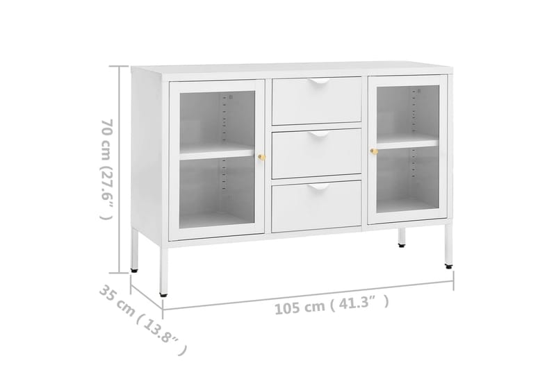 skænk 105x35x70 cm stål og glas hvid - Hvid - Opbevaring - Opbevaringsmøbler - Skænke & sideboards