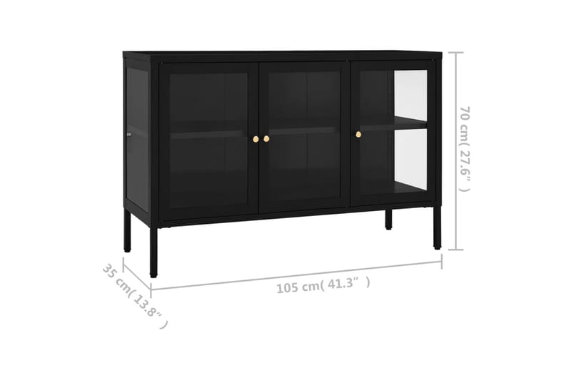 skænk 105x35x70 cm stål og glas sort - Sort - Opbevaring - Opbevaringsmøbler - Skænke & sideboards