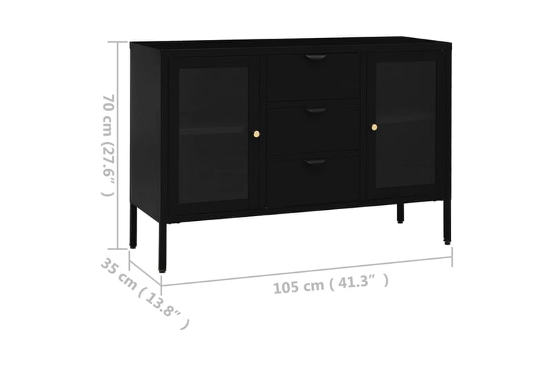 skænk 105x35x70 cm stål og glas sort - Sort - Opbevaring - Opbevaringsmøbler - Skænke & sideboards