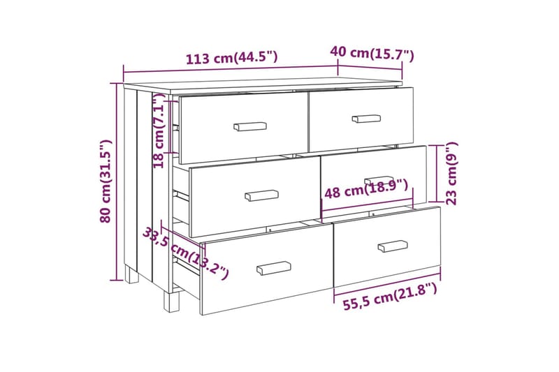 skænk 113x40x80 cm massivt fyrretræ gyldenbrun - Brun - Opbevaring - Opbevaringsmøbler - Skænke & sideboards