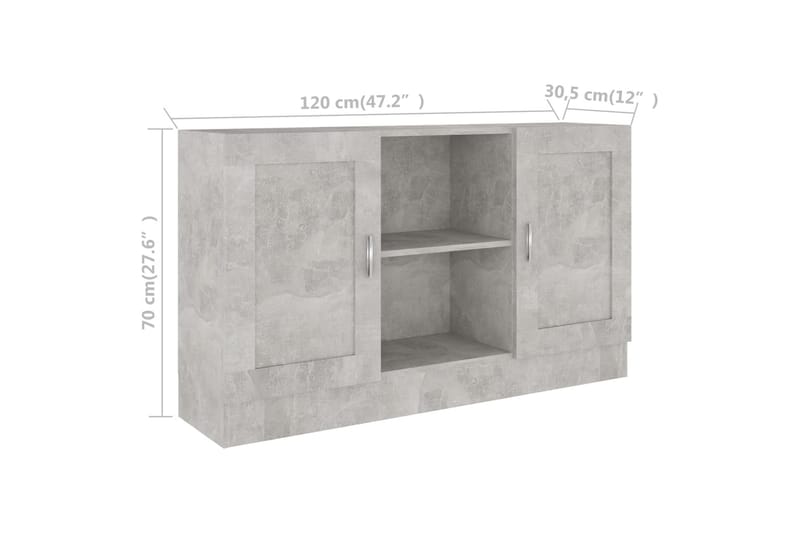 Skænk 120x30,5x70 cm spånplade betongrå - Grå - Opbevaring - Opbevaringsmøbler - Skænke & sideboards