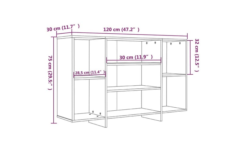 skænk 120x30x75 cm spånplade sonoma-eg - Beige - Opbevaring - Opbevaringsmøbler - Skænke & sideboards