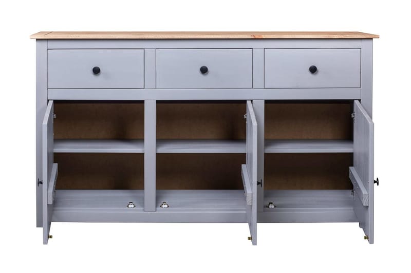 Skænk 135 x 40 x 80 cm massivt fyrretræ Panama grå - Grå - Opbevaring - Opbevaringsmøbler - Skænke & sideboards